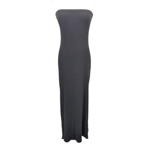 Y2K Strapless Ribbed Maxi Dress‎ Black Tube Minimalist Bodycon S M